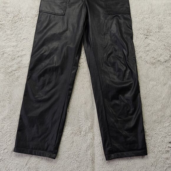 PrettyLittleThing Faux Leather Pants Women's 4 US Black High Waist Straight Leg - Picture 3 of 10